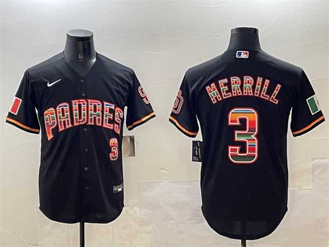 Mens San Diego Padres #3 Jackson Merrill Black Mexico Cool Base Stitched Jersey->san diego padres->MLB Jersey